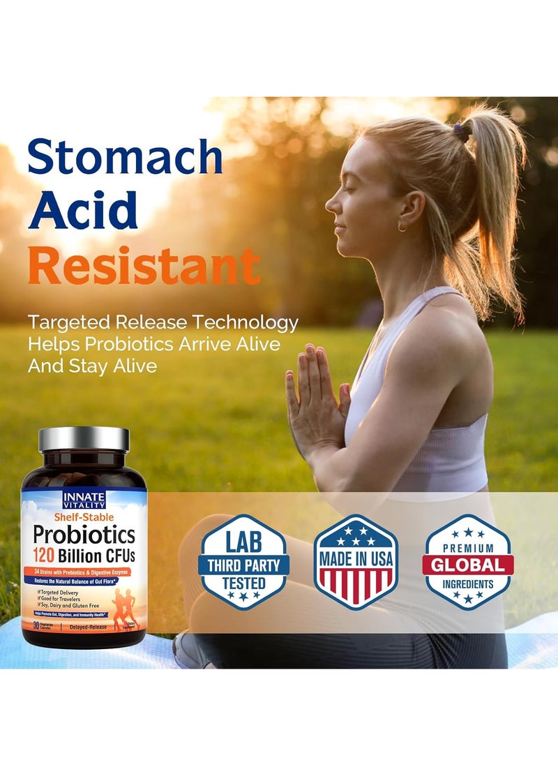 Innate Vitality Probiotics 120 Billion CFUs, 34 Strains with Prebiotics & Digestive Enzymes - 30 Capsules  - Image 3