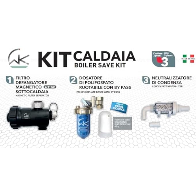 - BOILER SAVER SET CONSISTING OF MAGNETIC SLUDGE FILTER, CONDENSATE NEUTRALISER, ROTATING POLYPHOSPHATE DISPENSER AND A POLYPHOSPHATE TABLET, IDEAL FOR ANTI-LIMESCALE AND CORROSION PROTECTION - Image 2