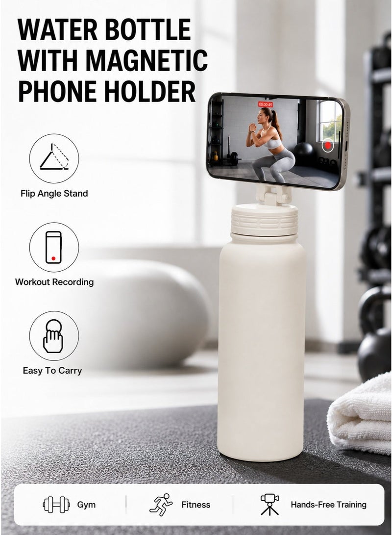 YoSBody Insulated Water Bottle with Magnetic Phone Holder, 1000ml Sports Gym Water Cup with Flip Angle Stand, Portable Travel Bottle for Outdoor Fitness and Home Use - Image 2