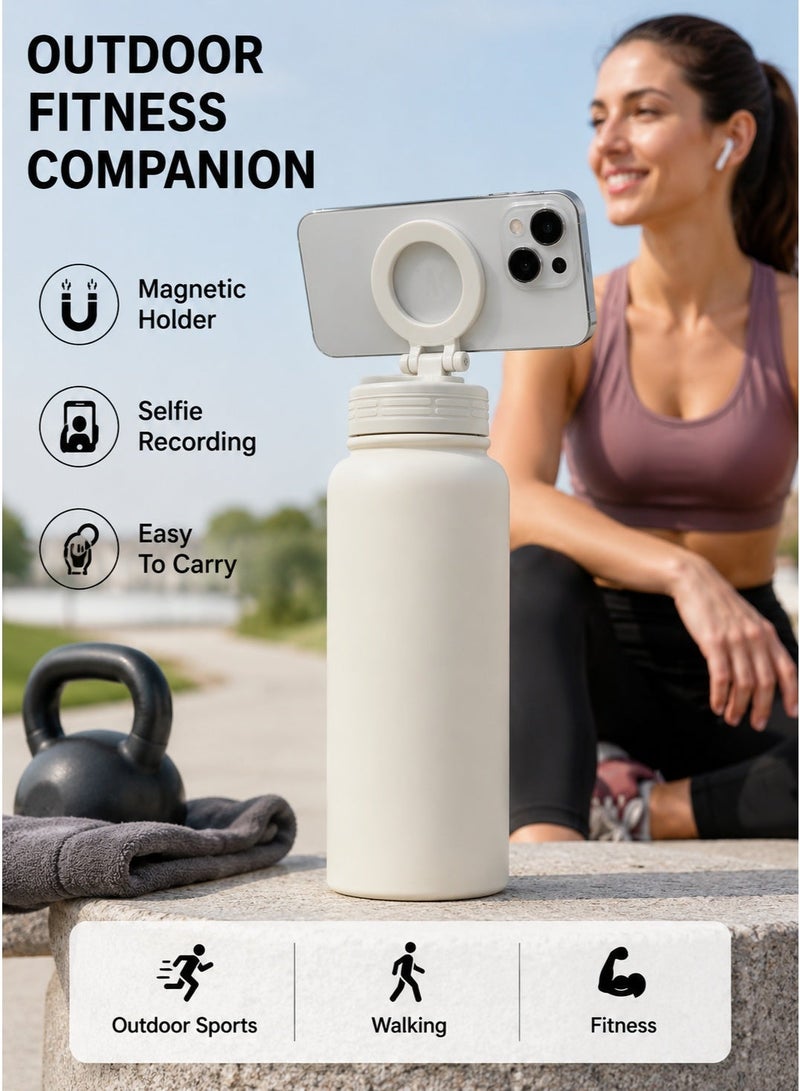YoSBody Insulated Water Bottle with Magnetic Phone Holder, 1000ml Sports Gym Water Cup with Flip Angle Stand, Portable Travel Bottle for Outdoor Fitness and Home Use - Image 3