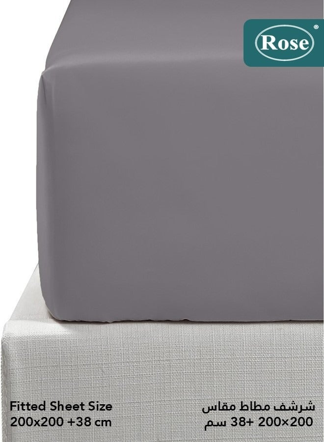Rose Luxurious Plain Fitted Sheet with Deep Pockets and Pillow Cases, Bed Sheet 3-Pieces Set, Soft & Cozy Microfiber Breathable and Cooling, King Size 200x200+38 cm, Black - Grey - Image 3
