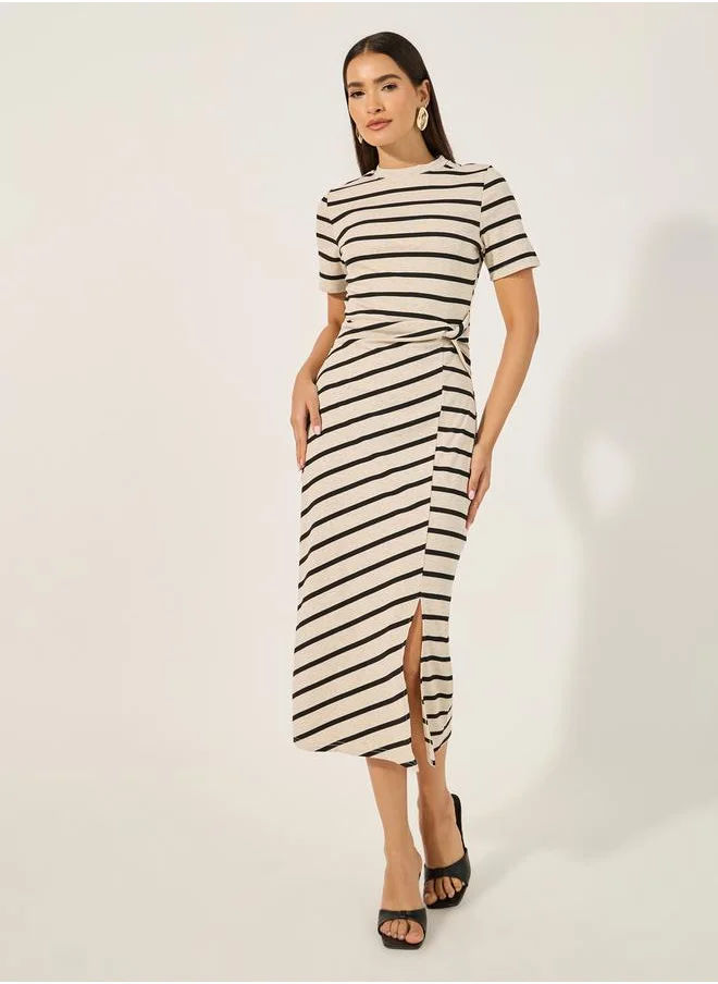 لوكس ويف Stripe Regular Fit Midi Dress with Side Slit