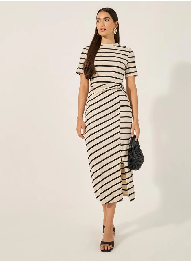 لوكس ويف Stripe Regular Fit Midi Dress with Side Slit