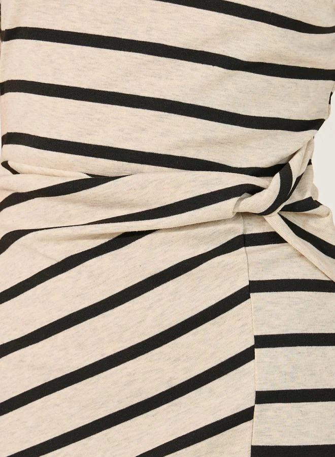 Styli Styli Stripe Regular Fit Midi Dress with Side Slit