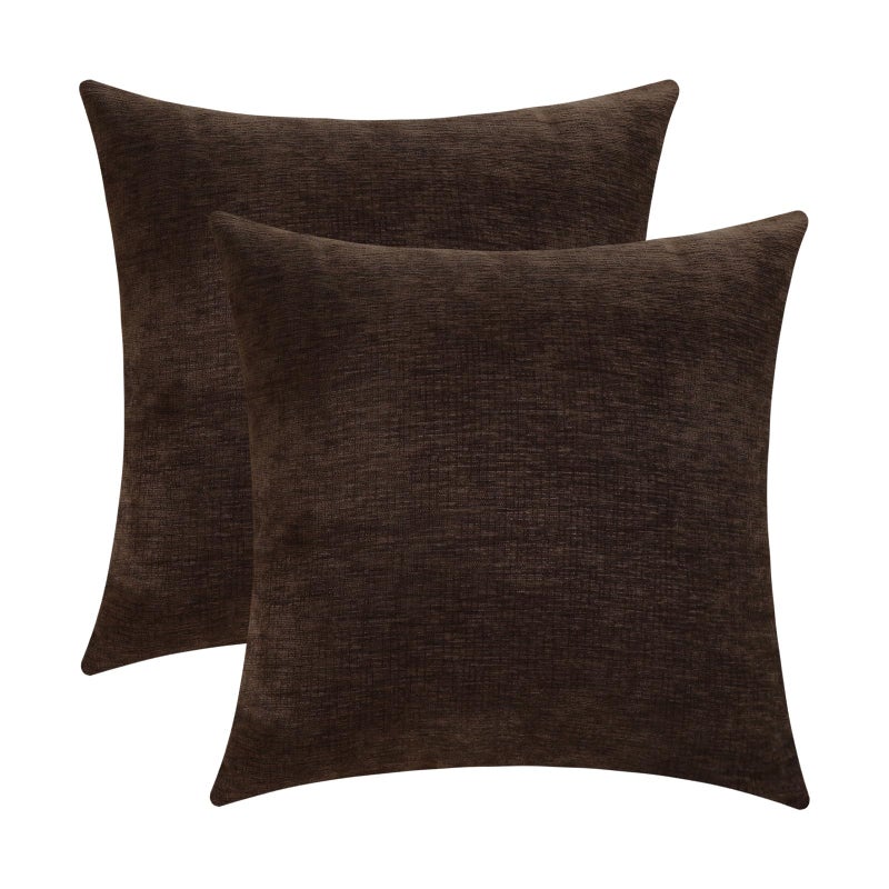 Jeneoo Coffee Brown Decorative Throw Pillow Covers Soft Chenille Comfy Square Couch Cushion Cases for Living Room Sofa Decor (Set of 2, 18 x 18 Inches) - Image 1