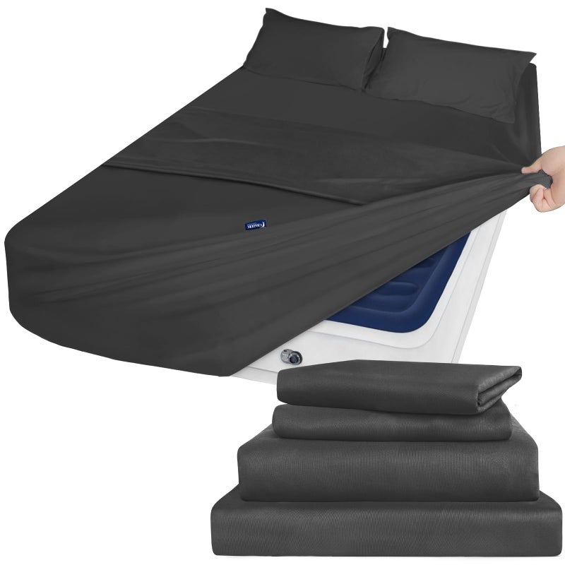 Moonsea Deep Pocket Twin XL Sheet Sets - Extra Long Twin Sheets - 4 Piece Bed Sheets Twin XL Fade Resistant Fits 16in to 24in Pillow Top Air Bed Mattress - Black - Image 1