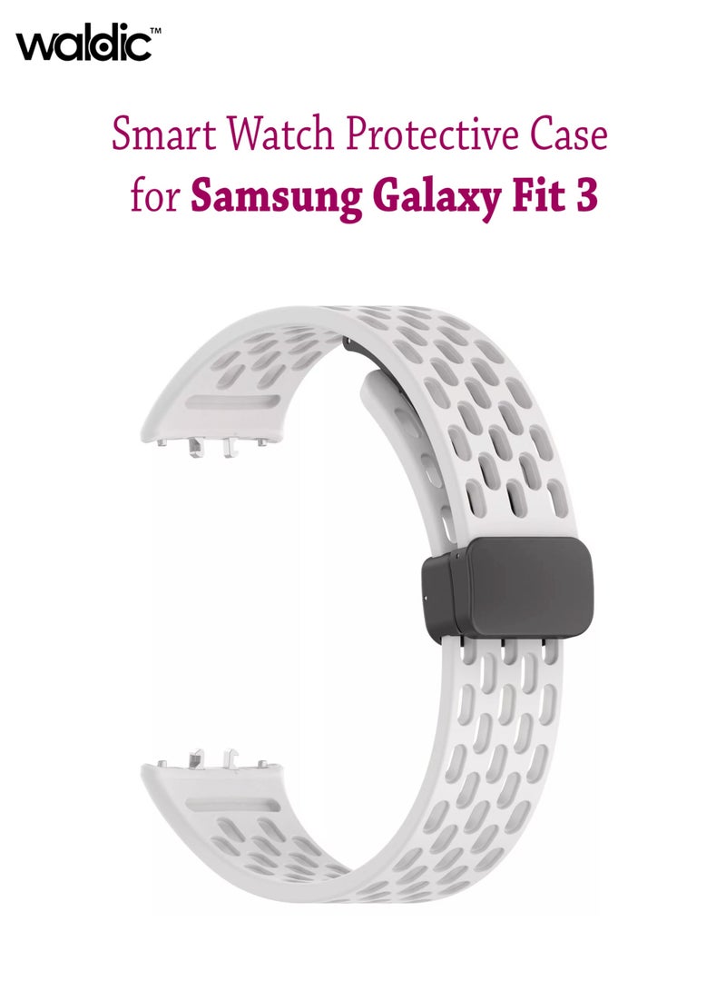 Waldic Soft Silicone Sport Watch Band with Magnetic Buckle Fits Samsung Galaxy Fit 3 | Compatible for Samsung Galaxy Fit 3 Watch Band | Silicone Magnetic Breathable Quick Release Watch Strap Accessories for Samsung Galaxy Fit 3 - White - Image 1