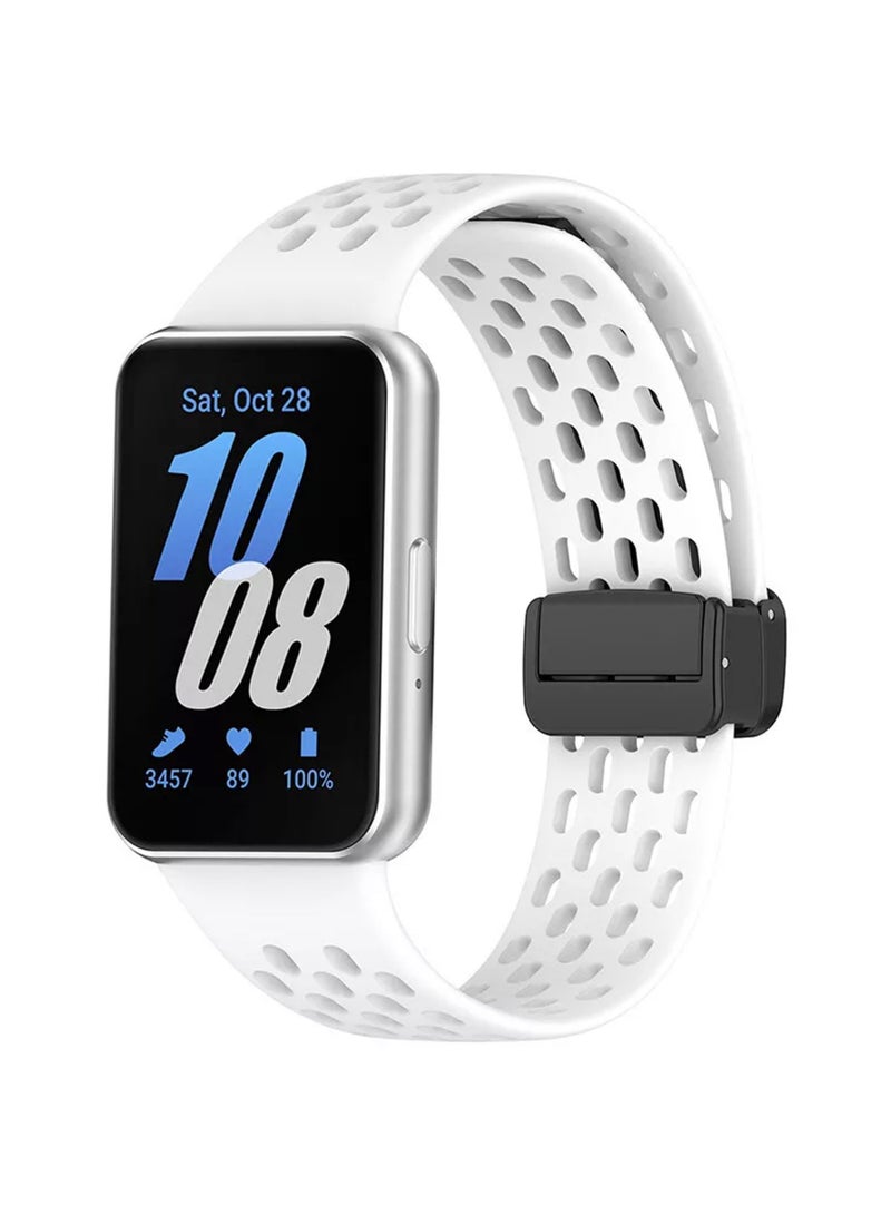 Waldic Soft Silicone Sport Watch Band with Magnetic Buckle Fits Samsung Galaxy Fit 3 | Compatible for Samsung Galaxy Fit 3 Watch Band | Silicone Magnetic Breathable Quick Release Watch Strap Accessories for Samsung Galaxy Fit 3 - White - Image 3