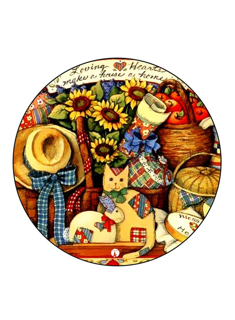 RKN Vintage Art Printed Fridge Magnet Round  Multicolour - Image 1