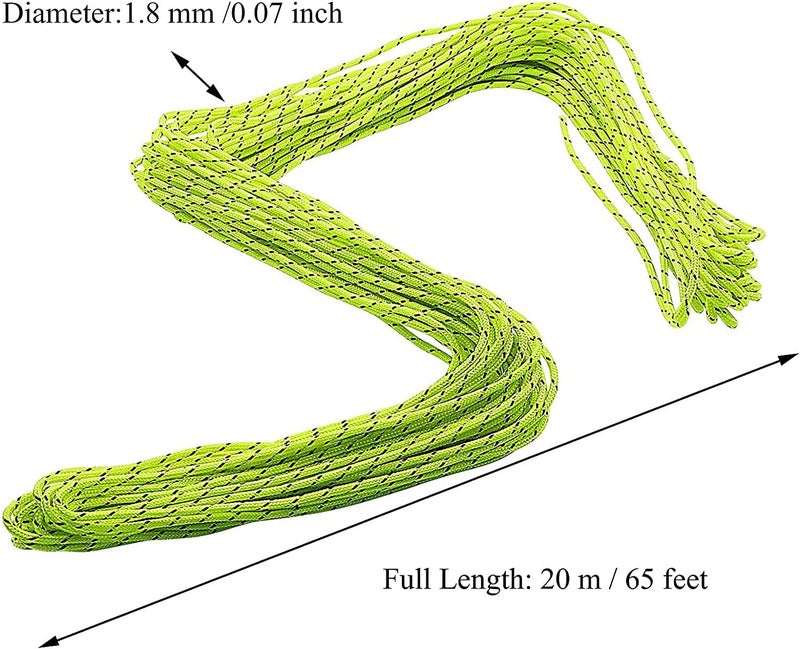 ThreeBulls 1.8mm Fluorescent Reflective Guyline Tent Rope Camping Cord Paracord,65 Feet - Image 2