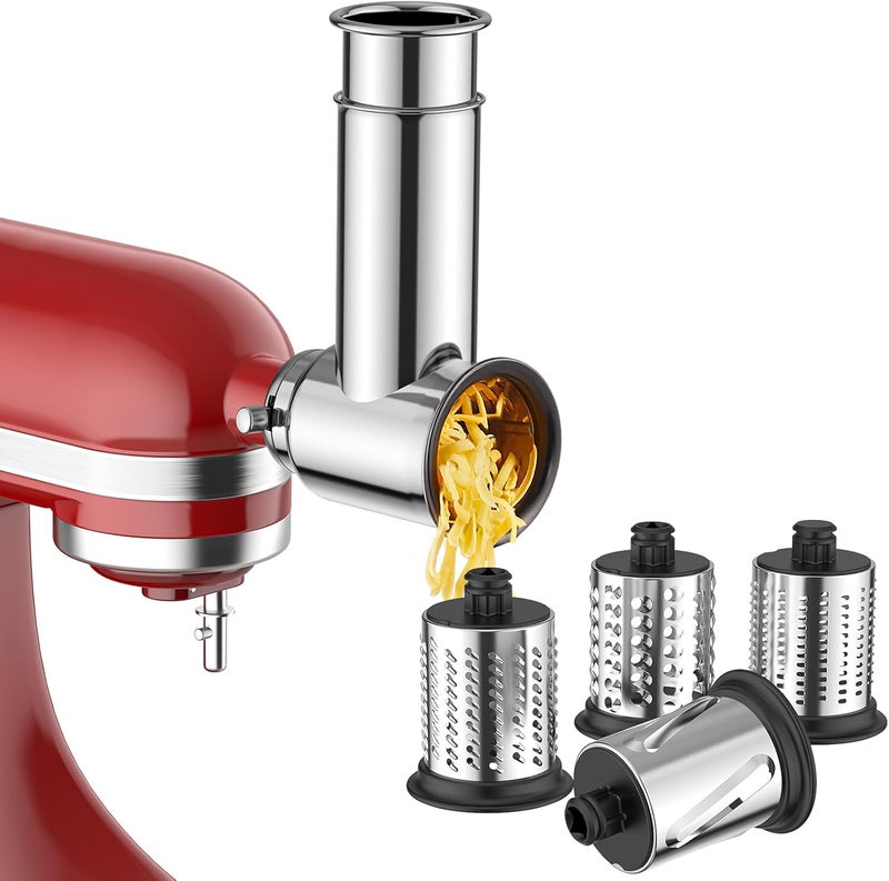 InnoMoon Stainless Steel Slicer Shredder Attachment for KitchenAid Stand Mixer, Cheese Grater Attachment for KitchenAid, Salad Maker, Grinding Powder, Dishwasher Safe with 4 Blades by - Image 1