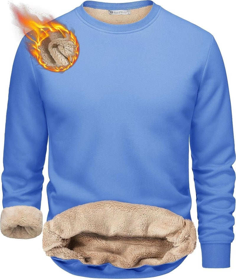 Men's Ultra Thermal Sherpa Plush Lined Crew Neck Sweatshirt