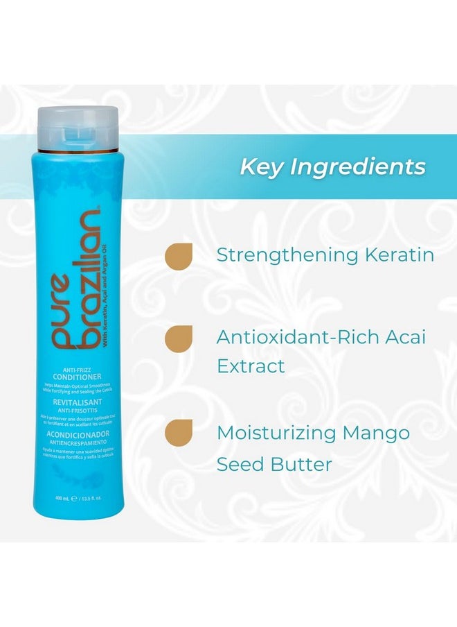 Pure Brazilian PURE BRAZILIAN Anti-Frizz Daily Conditioner with Keratin and Acai, Smoothing and Strengthening Complex for Shinier Hair without Frizz, 13.5 Oz  - Image 3