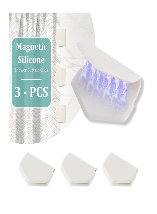 HENGI 3 Pack Magnetic Silicone Shower Curtain Clips for Liners, Self-Adhesive Waterproof Splash Guards, Strong Magnet Curtain Holders Keep Liner Sealed to Wall, Windproof Easy Installation No-Drill (White) - Image 1