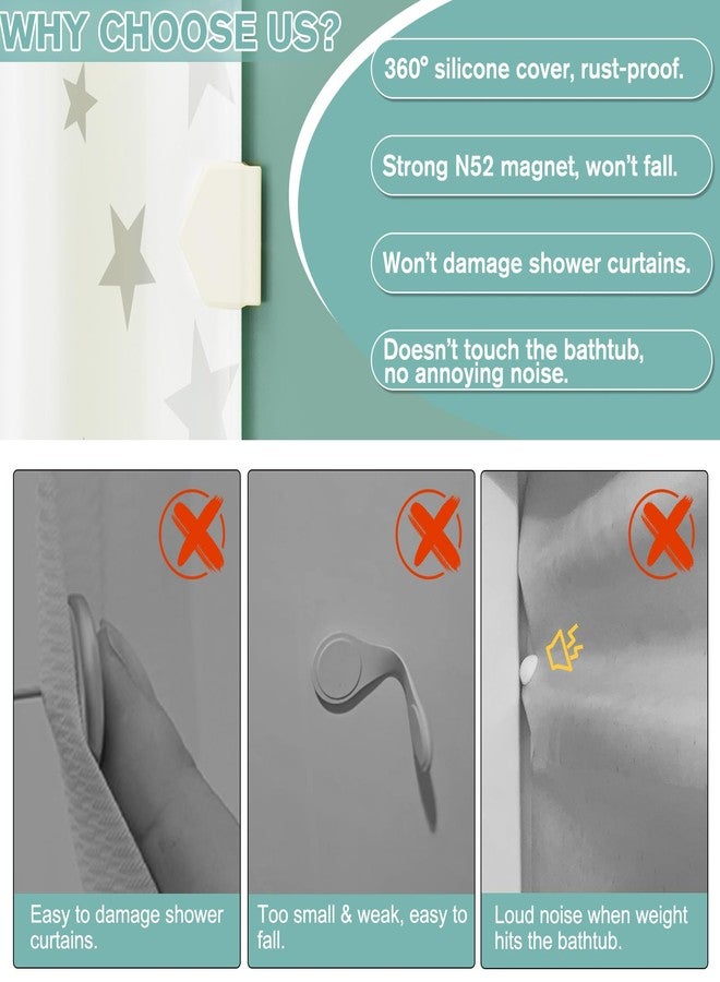 HENGI 3 Pack Magnetic Silicone Shower Curtain Clips for Liners, Self-Adhesive Waterproof Splash Guards, Strong Magnet Curtain Holders Keep Liner Sealed to Wall, Windproof Easy Installation No-Drill (White) - Image 3