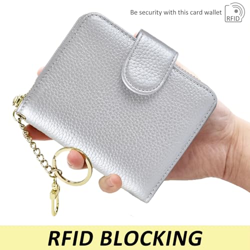 Beurlike Women's RFID Credit Card Wallet Organizer Case Leather Ladies Small Security Card Holder(Upgrade a (10 Accordion/Key Ring) - Silver) - Image 5