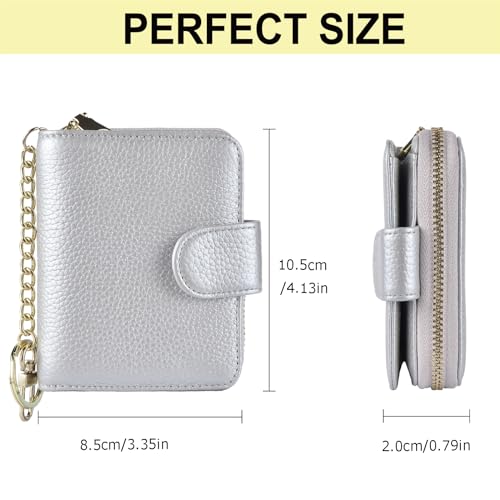 Beurlike Women's RFID Credit Card Wallet Organizer Case Leather Ladies Small Security Card Holder(Upgrade a (10 Accordion/Key Ring) - Silver) - Image 2