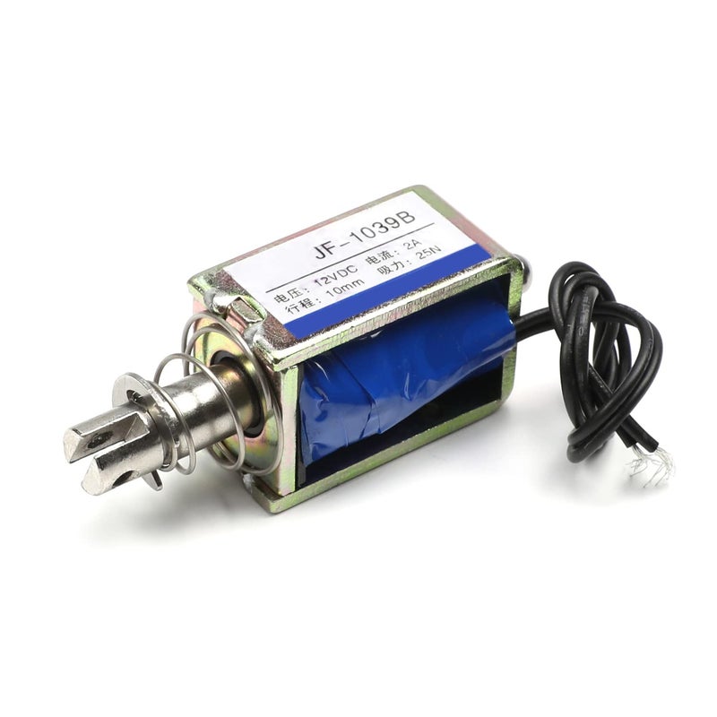 Fielect DC 12V 25N Push Pull Type Solenoid Electromagnet, 0.4A 10mm Stroke, Open Frame Type Solenoid, Linear Motion, JF-1039B - Image 1