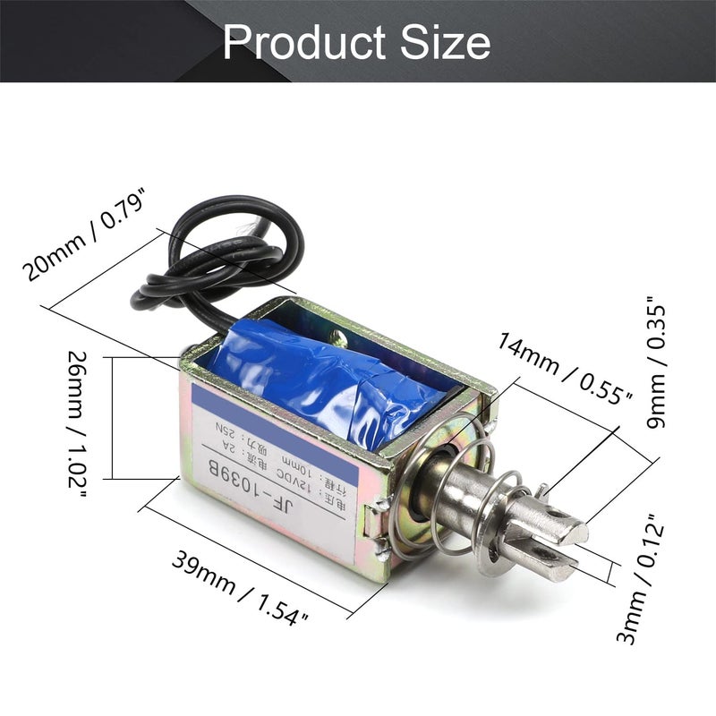 Fielect DC 12V 25N Push Pull Type Solenoid Electromagnet, 0.4A 10mm Stroke, Open Frame Type Solenoid, Linear Motion, JF-1039B - Image 2