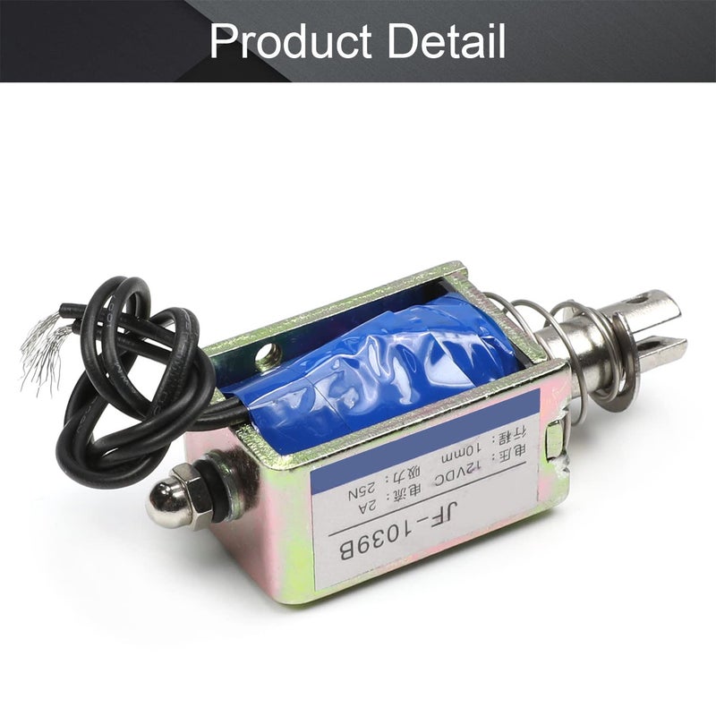 Fielect DC 12V 25N Push Pull Type Solenoid Electromagnet, 0.4A 10mm Stroke, Open Frame Type Solenoid, Linear Motion, JF-1039B - Image 4