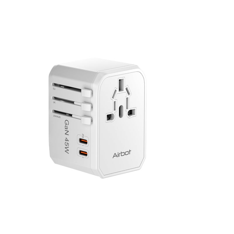 محول السفر العالمي Air308MAX 45W للسفر الدولي متعدد الاستخدامات مع شاحن USB TypeC PD لمنافذ الطاقة لعدة دول