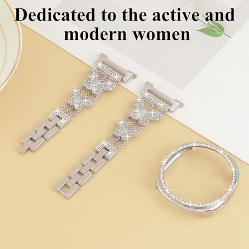 Alociaga Bling Band with Case Compatible for Samsung Galaxy Watch 8 40mm 44mm, Women Diamond Butterfly Metal Bracelet Rhinestone Strap with Protector Case(Silver, 40mm) - Image 4
