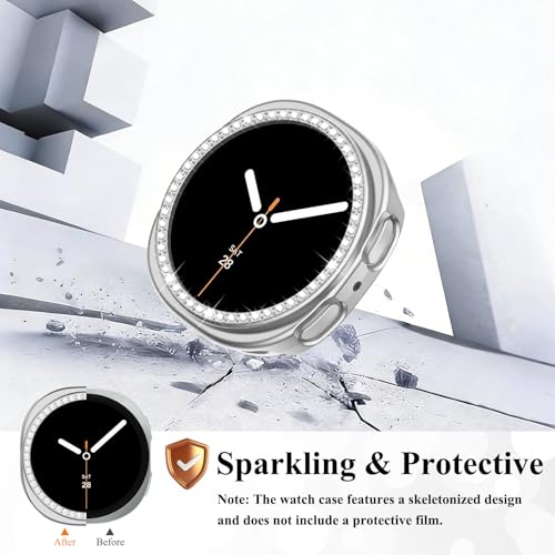 Alociaga Bling Band with Case Compatible for Samsung Galaxy Watch 8 40mm 44mm, Women Diamond Butterfly Metal Bracelet Rhinestone Strap with Protector Case(Silver, 40mm) - Image 5