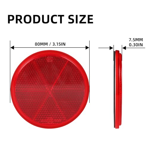 Yinaolan 10 Pack 3 Inch Red Self Adhesive Round Reflectors, Road Safety Stick-on Rear Reflectors for Mailboxes Driveway Trailer Caravan Tunnels Truck Tractor Boat Lorry Motorcycle - Image 3