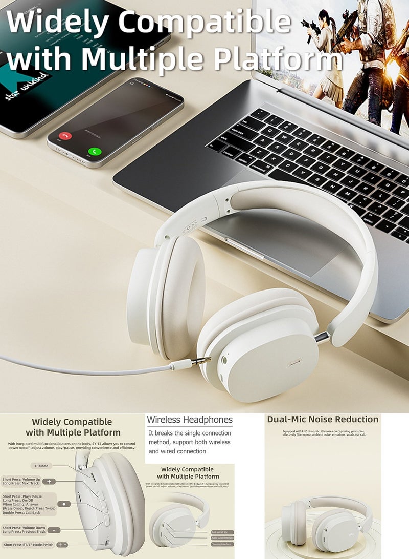 TokFaa Bluetooth Headphones Over Ear HiFi Stereo Foldable Wireless Headphones with Microphone Noise Canceling Wireless Headphones for Home Office Travel（White） - Image 4