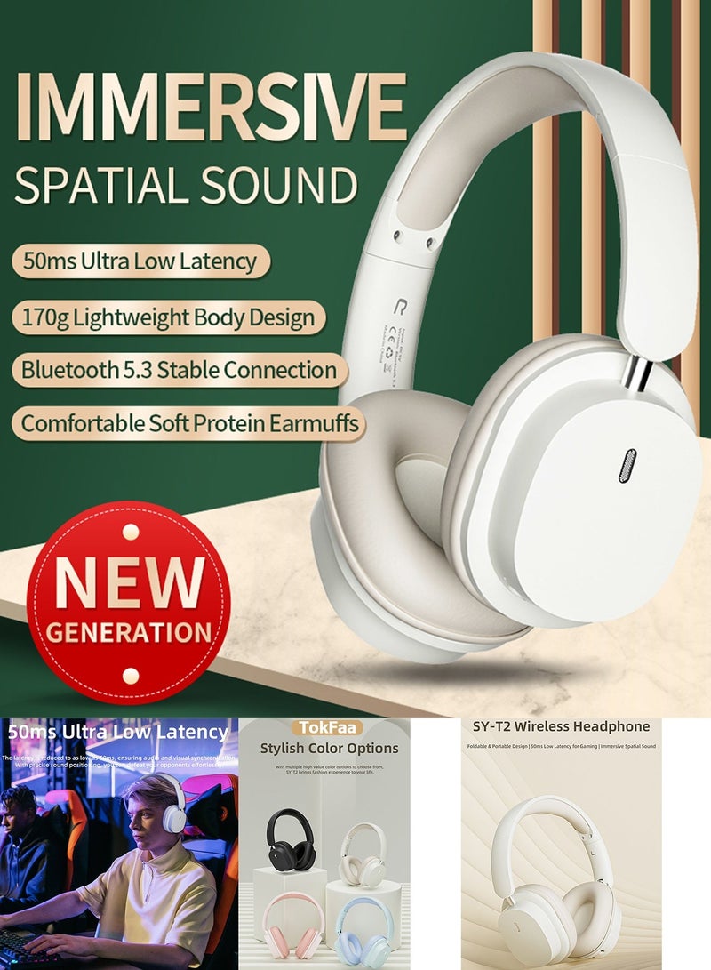 TokFaa Bluetooth Headphones Over Ear HiFi Stereo Foldable Wireless Headphones with Microphone Noise Canceling Wireless Headphones for Home Office Travel（White） - Image 2