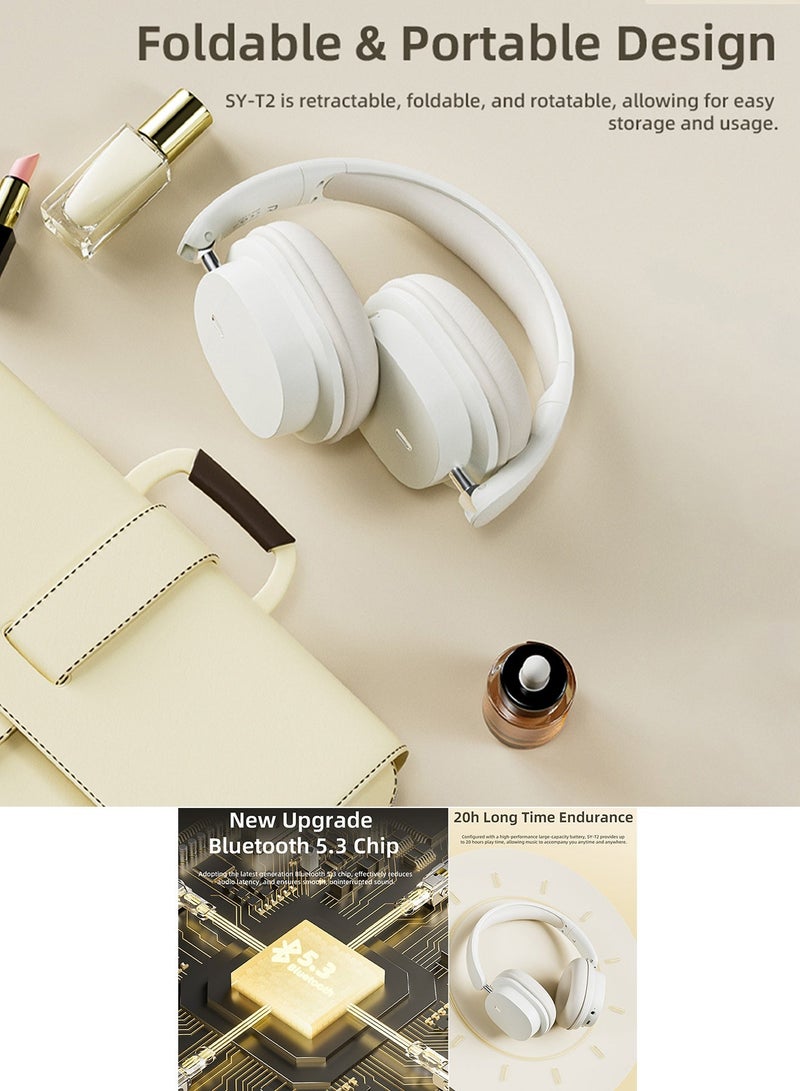 TokFaa Bluetooth Headphones Over Ear HiFi Stereo Foldable Wireless Headphones with Microphone Noise Canceling Wireless Headphones for Home Office Travel（White） - Image 5