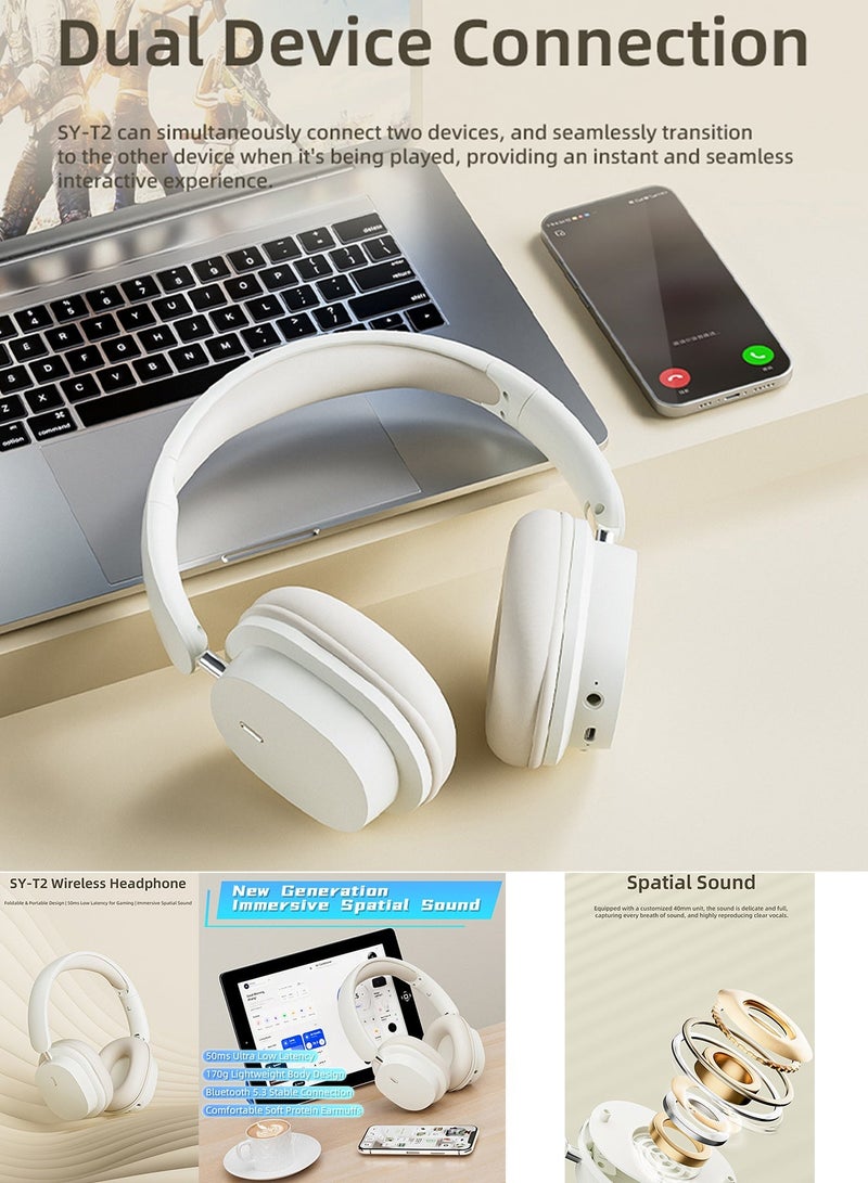 TokFaa Bluetooth Headphones Over Ear HiFi Stereo Foldable Wireless Headphones with Microphone Noise Canceling Wireless Headphones for Home Office Travel（White） - Image 3