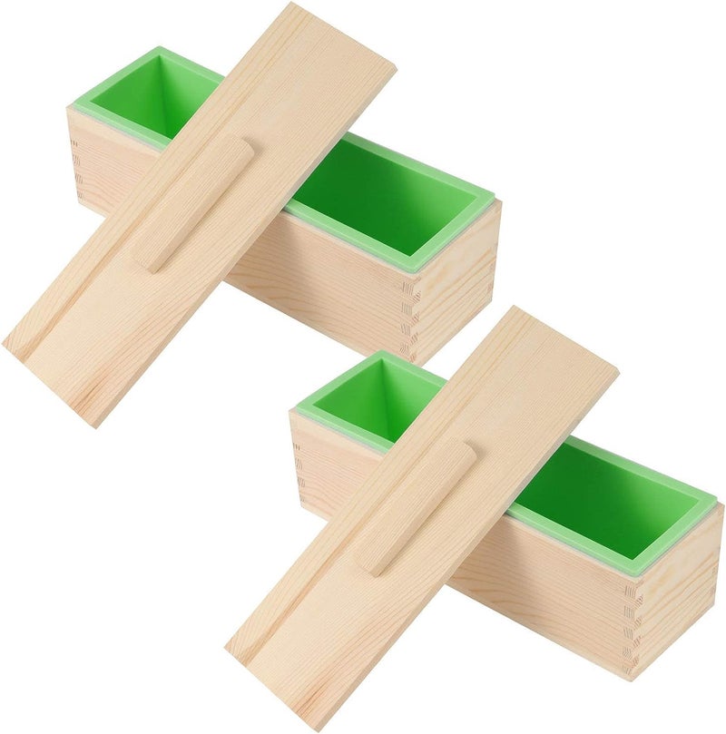 Undy Soap Mold for Soap Making with Wooden Box and Lids Multipurpose Rectangle Silicone Loaf Mould Cake Soap (Pack of 2 Wooden Box + Loaf + Lid) - Image 1