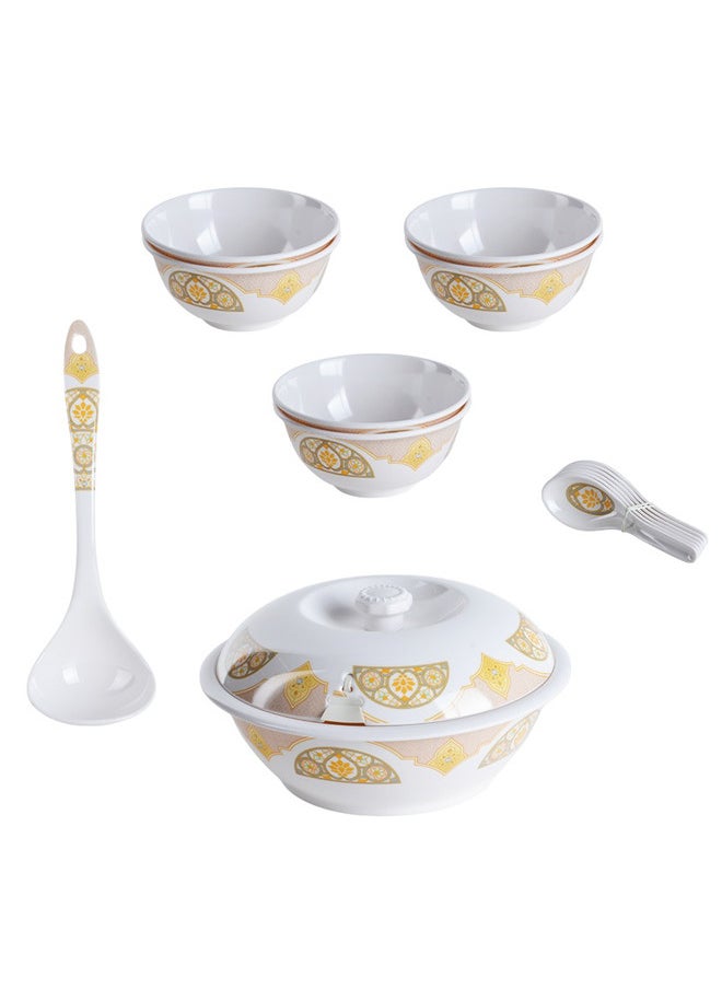 Trust - 15-Piece Melamine Soup Set; 10 Inch White/Brown; Serve 6 People - Image 1