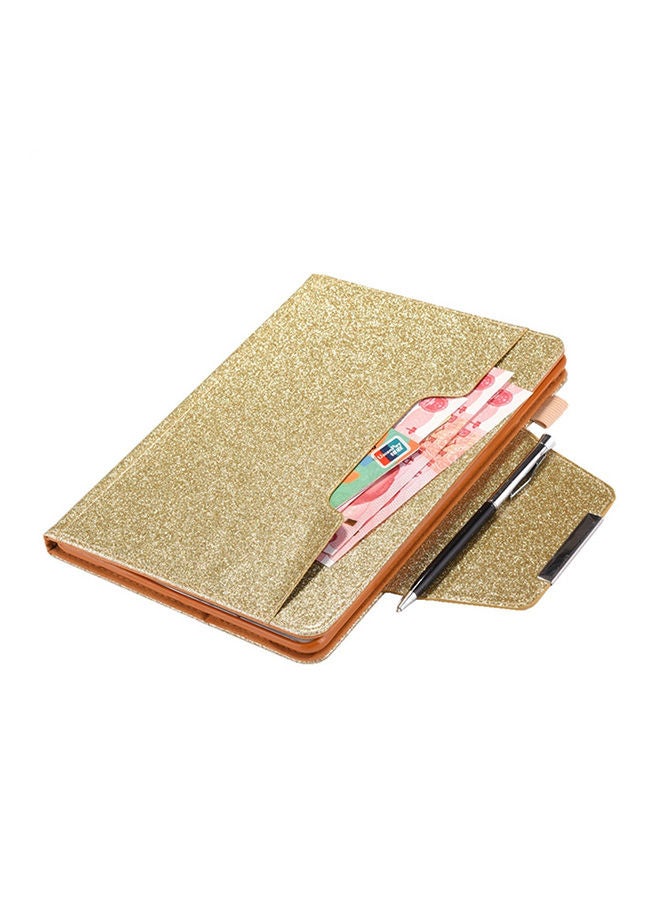 NIBEMINENT Glitter Powder Horizontal Flip Leather Case With Holder And Card Slot Photo Frame Wallet For Apple iPad 10.2 inch Gold  - Image 4