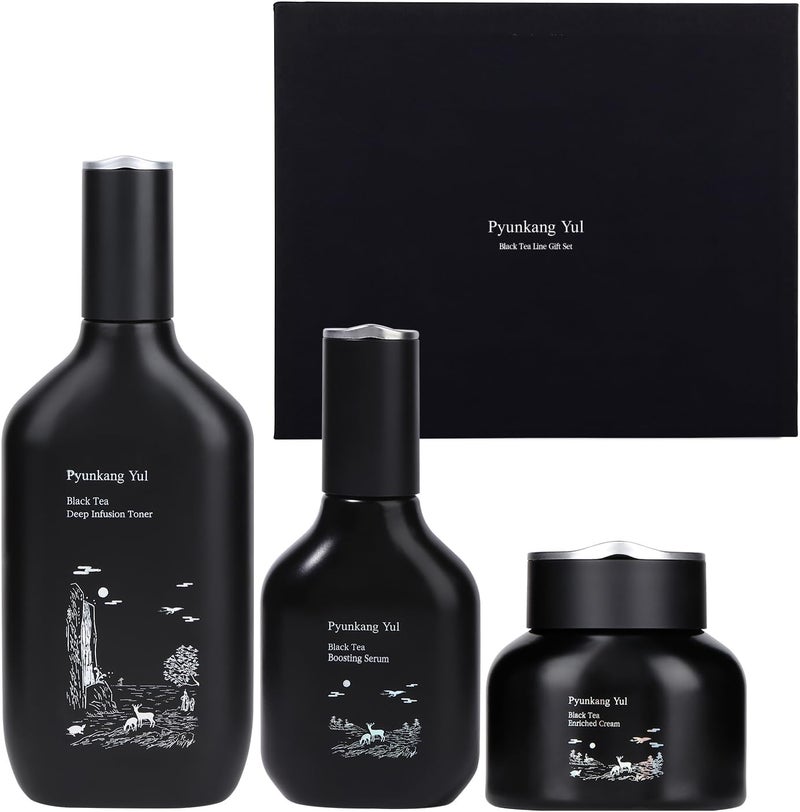 Pyunkang Yul Black Tea Line Gift Box Set Korean Fermented Skincare for Daily Moisturizing Luxury Premium Highend Toner Serum Cream Revitalizing Elasticity Boosting Nourishing Facial Set