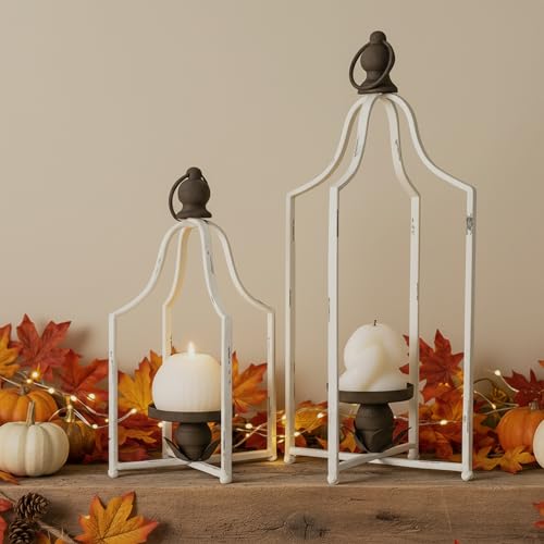 Fenisam 12.5" & 16.5" Timeless Cozy Decorative Lanterns Set of 2, Handcrafted Metal Iron Candle Holders, Farmhouse Elegance Fireplace Mantel Table Festive Gatherings Decor - Image 1