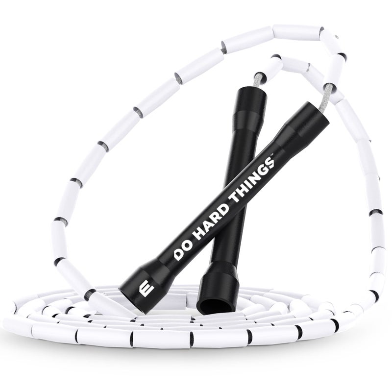 EliteSRS Elite Jumps - Do Hard Things 1â€ Beaded Jump Ropes - Strong & Durable Materials - Resize & Adjust - Fitness & Cardio Training - Improve Rhythm, Speed, Agility - Black/White - Image 1