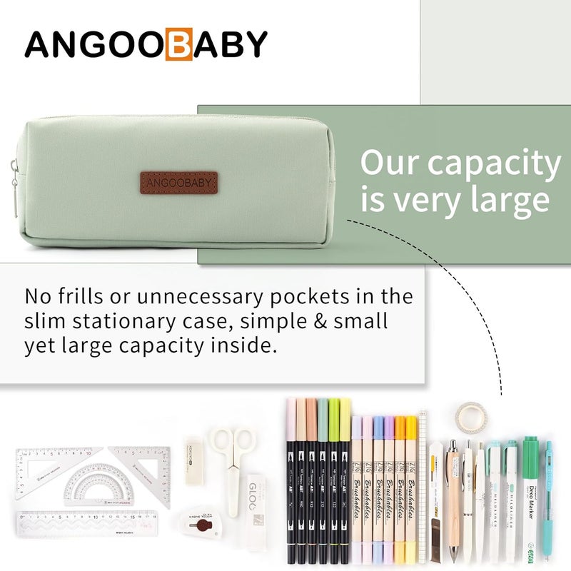 ANGOOBABY حافظة أقلام صغيرة حقيبة أقلام طلابية حقيبة نقود حقيبة تجميل منظم قرطاسية مكتبية للمراهقين المدرسة - أخضر - Image 2