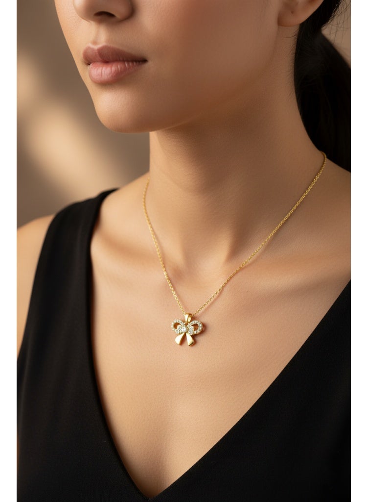 FLUFFY Women’s Necklace with Crystal Bow Pendant, Elegant Style - Image 1