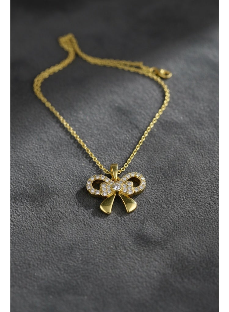 FLUFFY Women’s Necklace with Crystal Bow Pendant, Elegant Style - Image 2