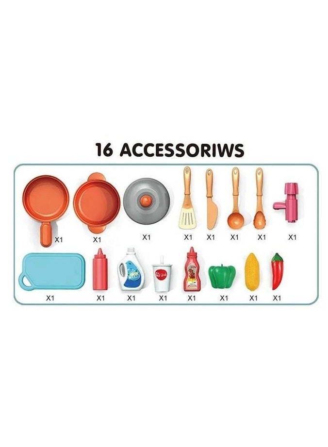 kaidile Pretend Play Mini Plastic Kids Kitchen set Cooking Toys with Sounds & Light & Water Funtion - Image 5