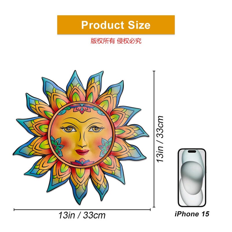 Daogtc Metal Sun Flower Wall Decor,13inches Sun Wall Art Hanging Decoration for Indoor and Outdoor, Garden Farmhouse Yard Patio Fence Living Room Bedroom Decor - Image 3