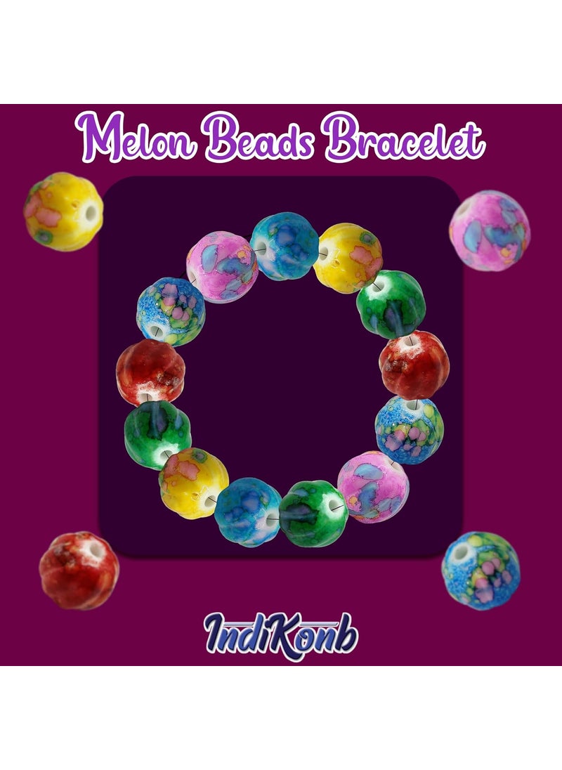 INDIKONB - INDIKONB Multicolour Large Melon Shape Beads 15MM - Plastic Beads for Jewelry Making, Craft Projects, DIY Accessories, and Home Decor - Image 1