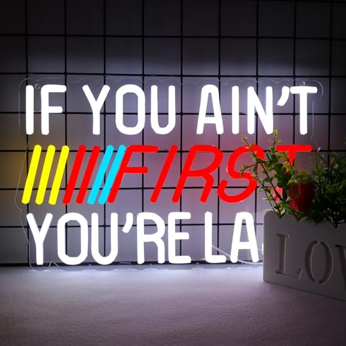 JFLLamp IF You Ain't First,You're Last Neon Sign for Wall LED Bedroom Man Cave Club Bar Hanging Decor Gift for Fans Teens - Image 1