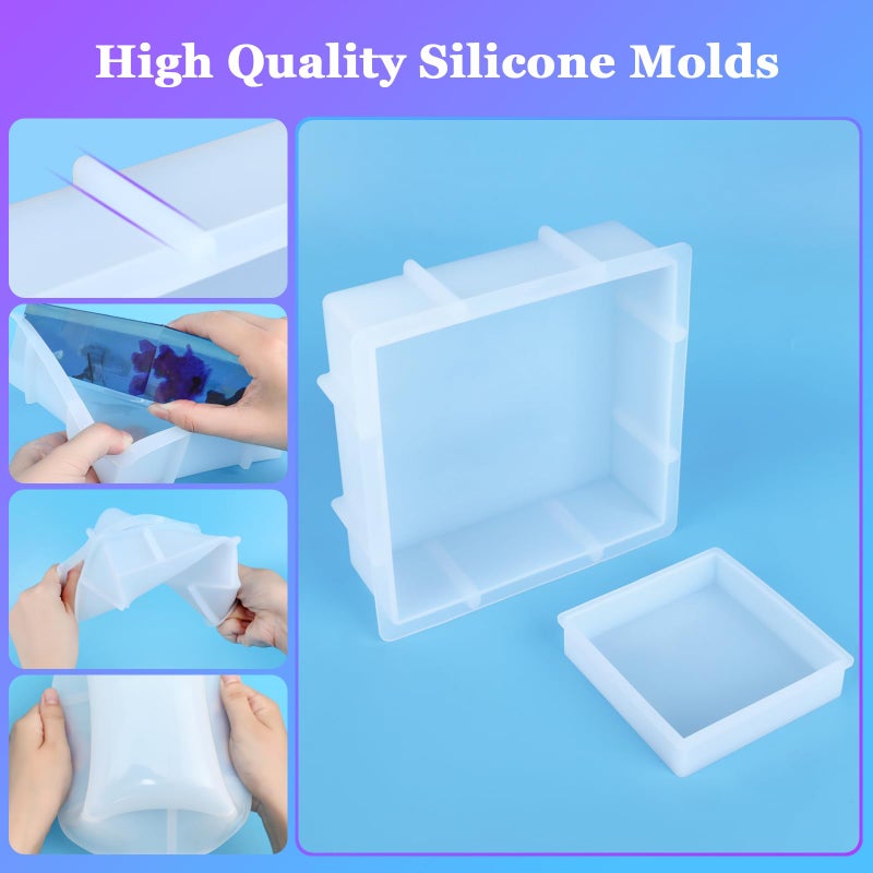 KISREL Large Square Resin Molds, Square Silicone Mold for Epoxy Resin, Large Mold for Flower Preservation, Deep Pour Molds for Furniture Decoration, DIY Wedding Bouquets, Valentine's Day Gifts - Image 3