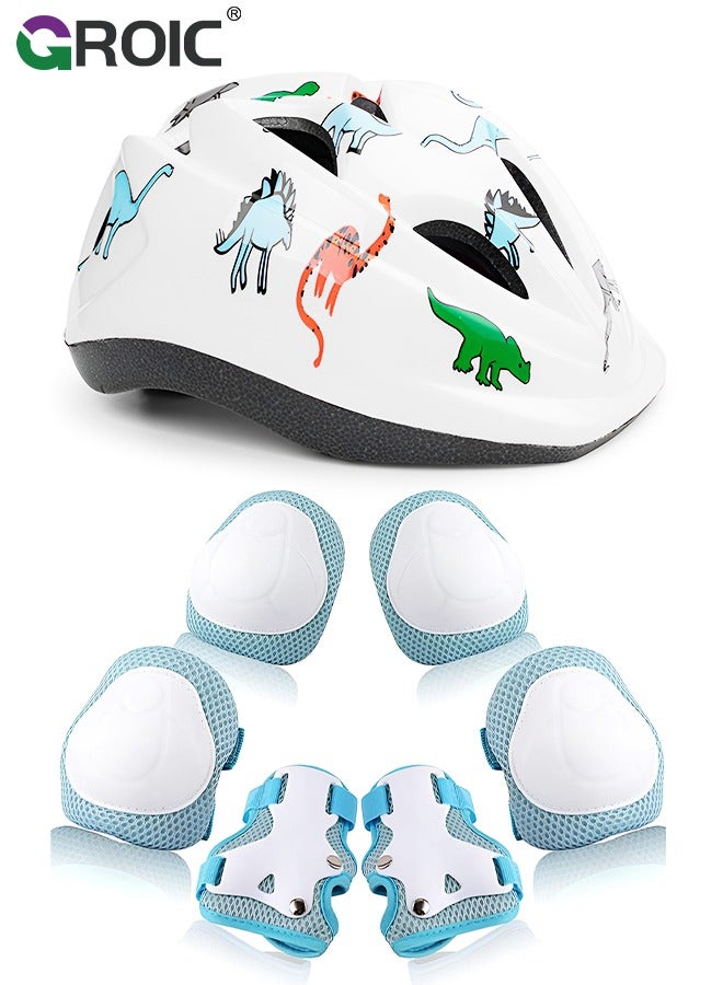 GROIC Kids Bike Helmet Set Skateboard Knee Pads - Kids Helmet Elbow Pads Wrist Guards Adjustable for 3~10yrs Girl Boy Kids Protective Gear Set for Sport Cycling Bike Roller Skating Scooter  - Image 1