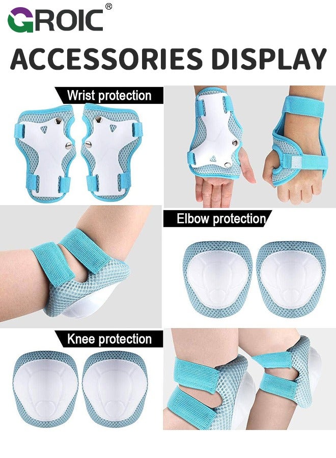 GROIC Kids Bike Helmet Set Skateboard Knee Pads - Kids Helmet Elbow Pads Wrist Guards Adjustable for 3~10yrs Girl Boy Kids Protective Gear Set for Sport Cycling Bike Roller Skating Scooter  - Image 2