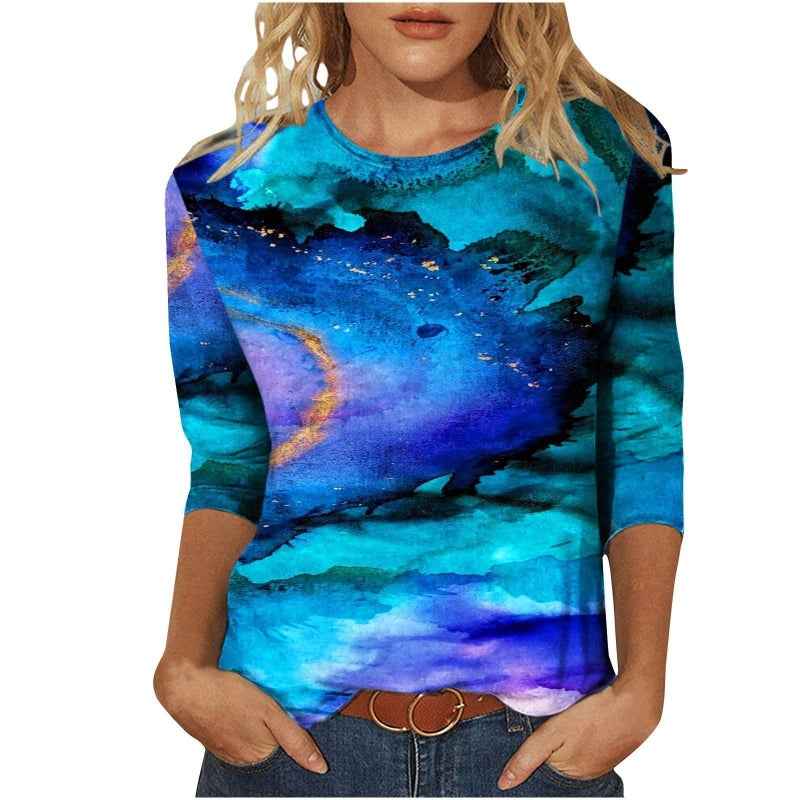 Women'S 3D Printed Crewneck 7-Sleeve T-Shirt - Image 1