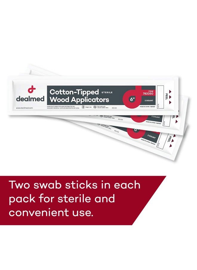Dealmed - 6" Cotton-Tipped Wood Applicators – 200 Sterile Cotton-Tipped Applicators for Application of Medication, Cleaning Skin, Arts, Crafts and More (Box of 200) - Image 1